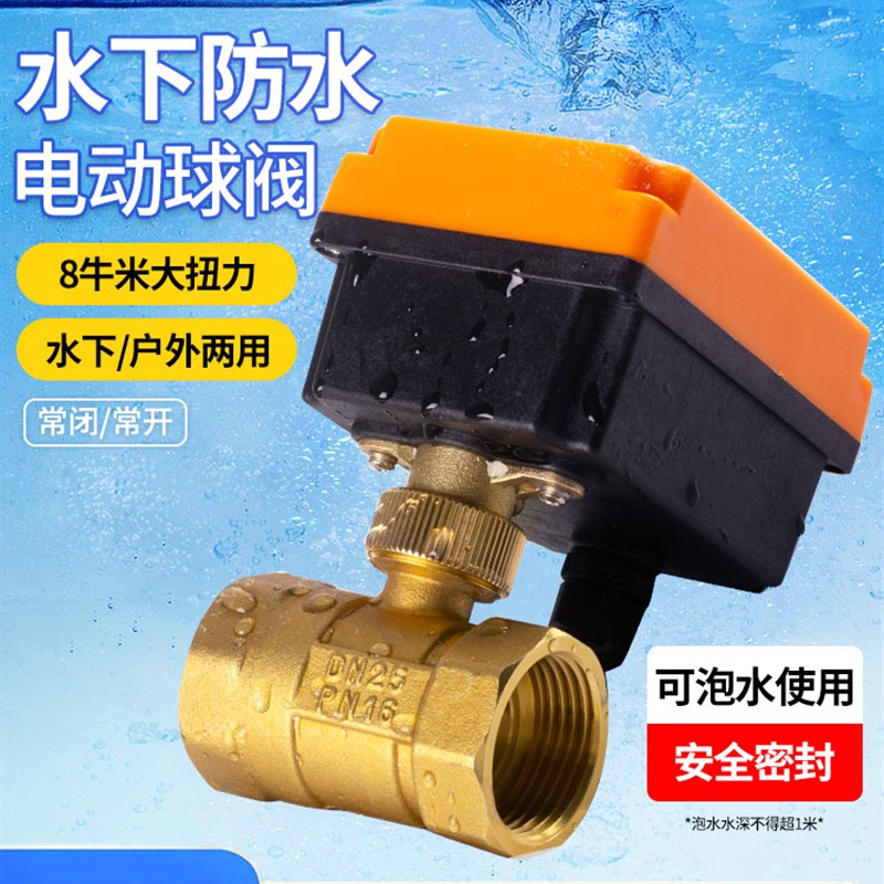 防水电动二通球阀220v24v12v黄铜丝扣管道控制开关阀门微型电动阀