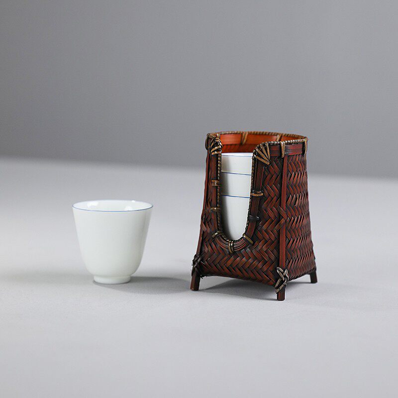 仿古竹编杯笼手工杯架收纳笼杯套茶杯篓品茗杯功夫茶家用茶具配件