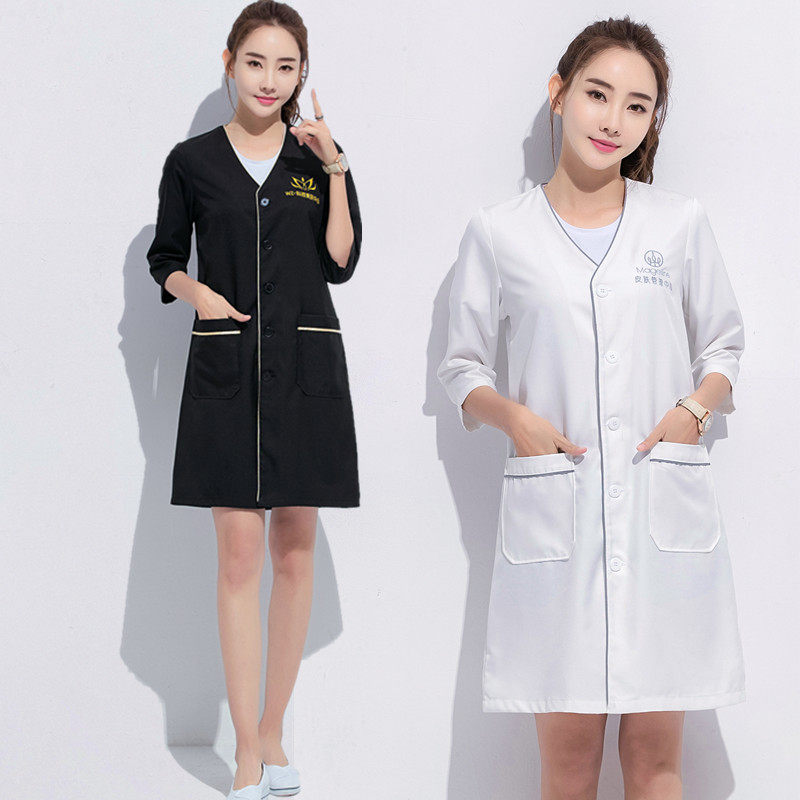 新款韩式半永久纹绣师女短袖美容院美容师皮肤管理工作服定制logo