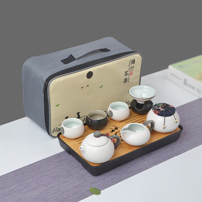 竹茶盘陶瓷旅行茶具套装简约家用功夫泡茶壶茶杯便携式旅游包宿舍