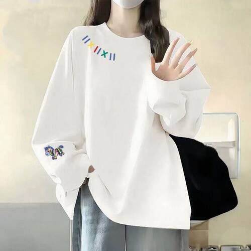 纯棉长袖t恤女新款春秋薄款大码女装体恤宽松显瘦上衣打底内搭ins