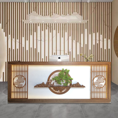 新中式收银台复古餐厅茶楼吧台名宿养生馆前台接待台柜台