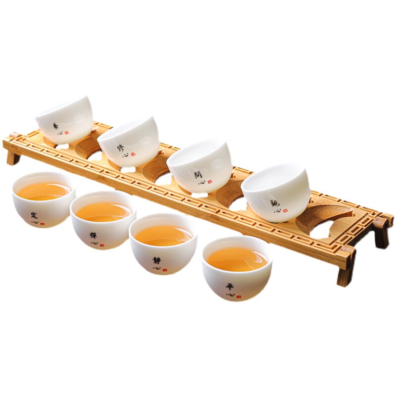 羊脂玉白瓷品茗杯中式陶瓷茶具功夫小茶杯套装家用带杯架收纳礼盒