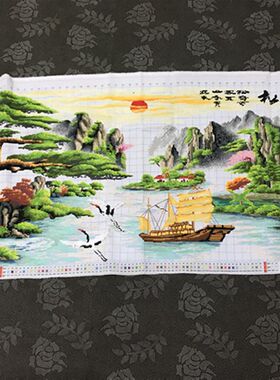 纯手工十字绣成品绣好的迎客松财运版仙鹤版帆船大图客厅包邮