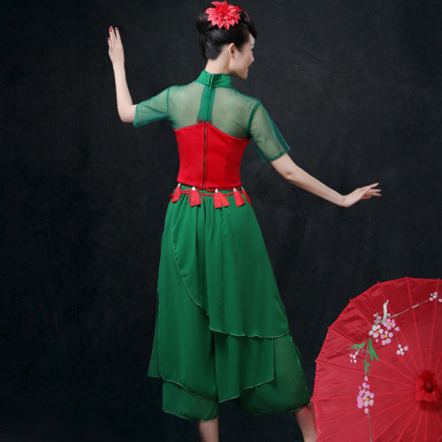 古典舞演出服女伞舞扇子舞腰鼓服开门红喜庆团体秧歌舞表演服套装