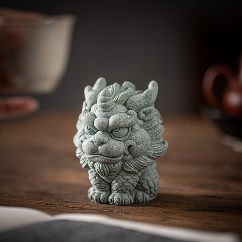 青砂石国潮风瑞兽麒麟动物摆件创意家居客厅桌面鱼缸造景装饰摆设