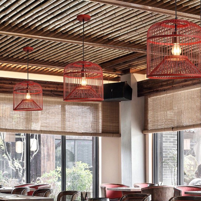 鸟笼吊灯中国风新中式禅意茶室民宿装饰复古火锅店餐厅竹艺竹编灯