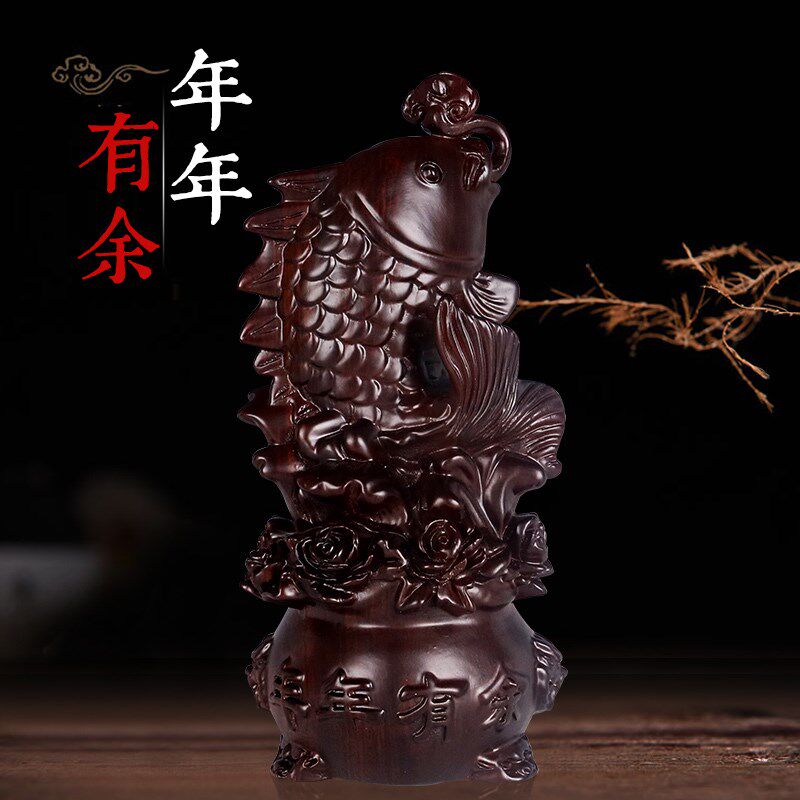 铁圈礼业木雕鱼摆件小手工雕刻工艺品家居黑檀木客厅实木木制装饰