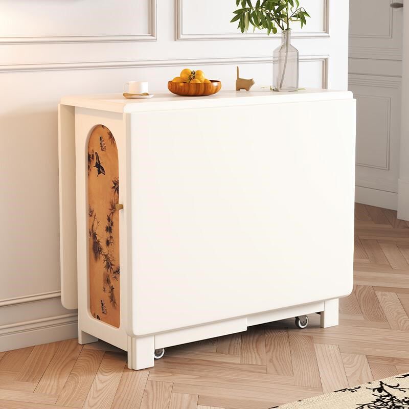 法式复古黑色实木折叠餐桌小户型客厅可移动储物美式多功能饭桌