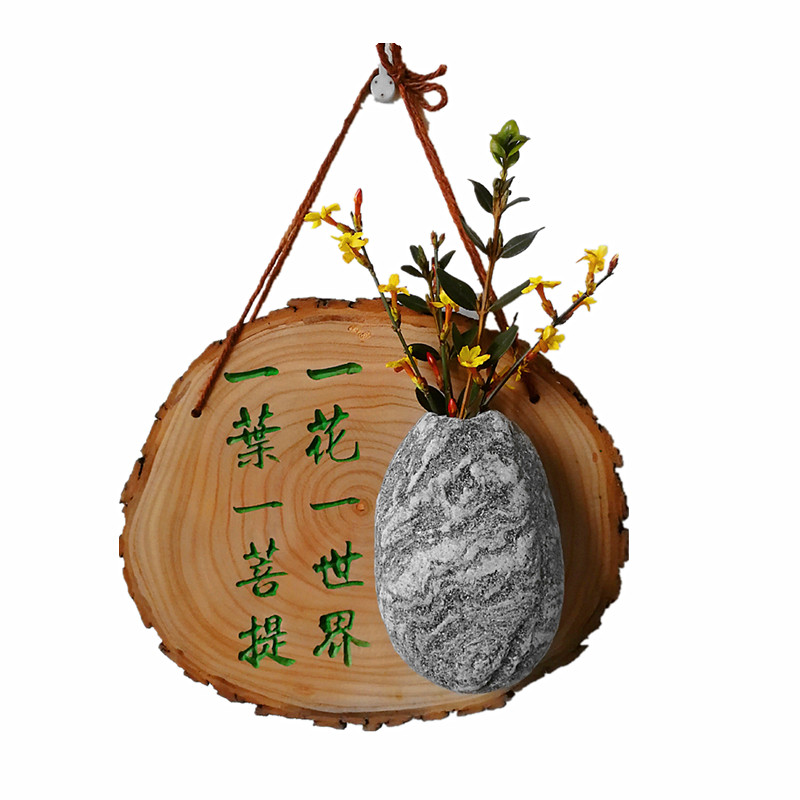天然石头花瓶客厅玄关立体墙面挂件原木挂墙装饰创意花盆植物壁挂
