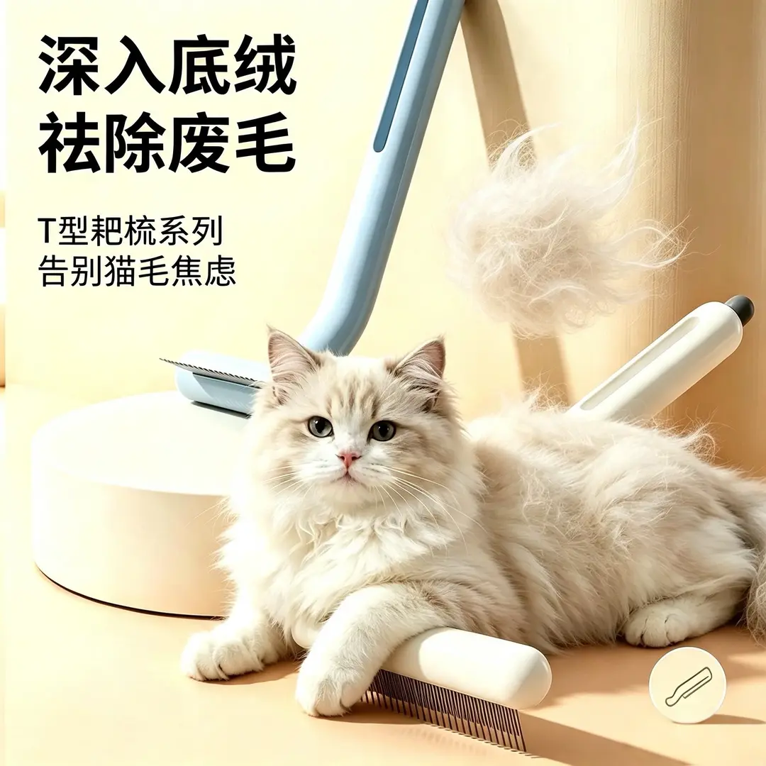 【下单立减50】宠物梳子猫狗去浮毛清洁梳T型不锈钢密齿排梳_gj