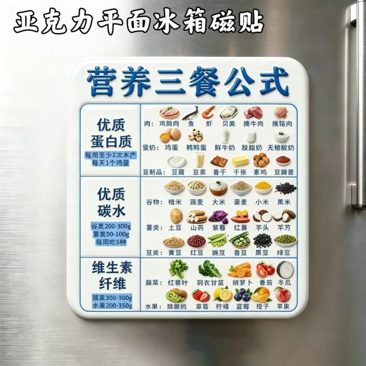 【下单立减50】营养三餐 亚克力磁吸冰箱贴健康营养均衡饮食_gj
