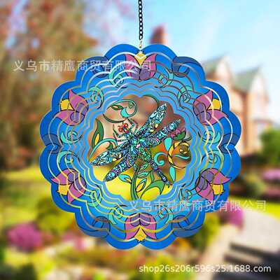 爆款蜻蜓金属3D rotating wind chime动态风旋转力器户外装饰
