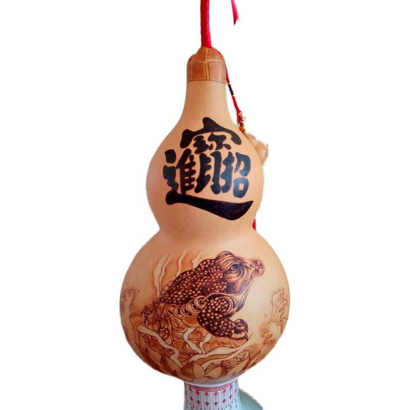 天然特大葫芦工艺品纯手工烙画招财金蟾平安镇宅葫芦摆件家居装饰