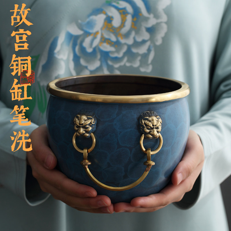 实心黄铜茶洗茶洗盆笔洗水洗茶道茶洗日式茶具配件洗茶杯盆功夫茶