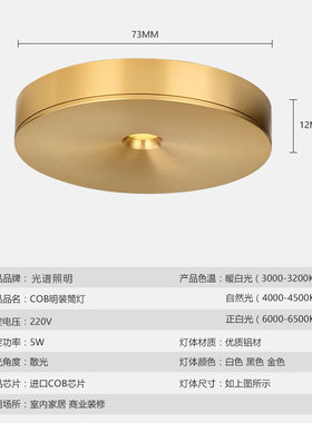 超薄明装小射灯led散光吸顶小筒灯cob货架展示灯3W5W酒柜灯免开孔