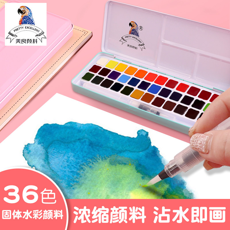 水彩颜料24色36色固体水彩颜料专业美术便携塑装初学者手绘画画