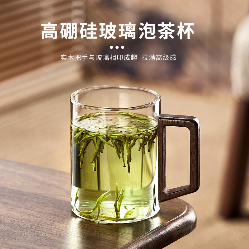 玻璃杯套装家庭耐高温喝水杯子家用泡绿茶杯带把手待客水杯办公室