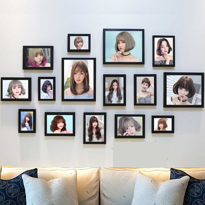 美发店墙画发廊装饰画时尚烫染造型发型无框理发店挂画组合照片墙