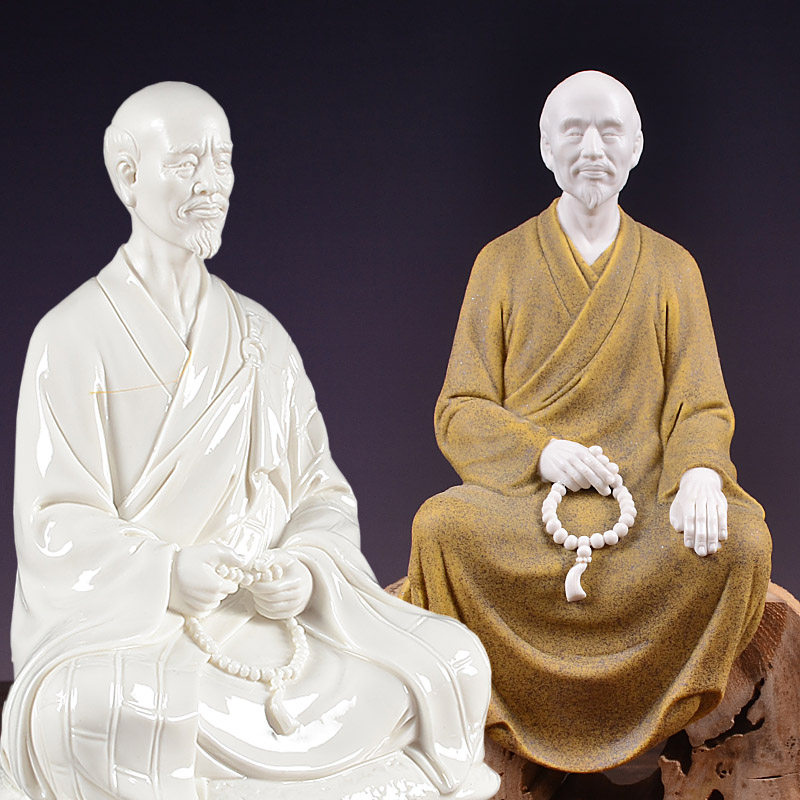 陶瓷工艺佛像弘一法师仿古白瓷禅意雕塑人物家居客厅书房装饰摆件