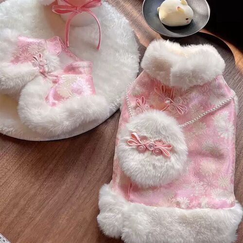 猫咪旗袍宠物唐装新款猫咪唐装马甲宠物盘扣旗袍狗狗过年加绒服装