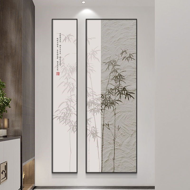 新中式玄关装饰画走廊过道楼梯松竹子图双联组合画办公区禅意挂画