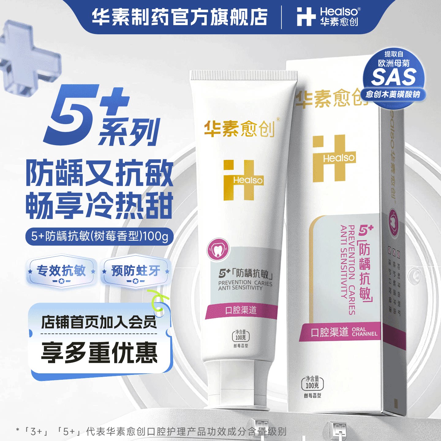 华素愈创5+防龋抗敏牙膏含氟防口腔健康