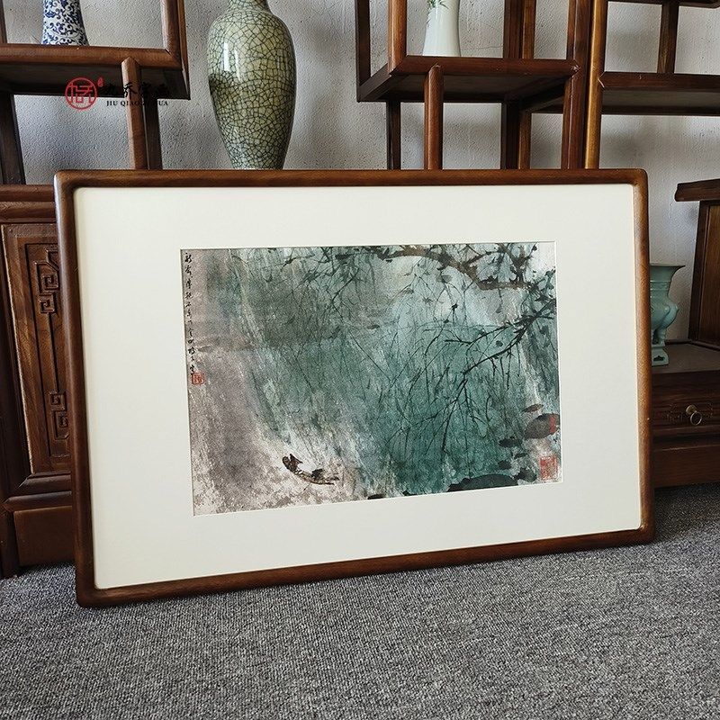 名家字画傅抱石风雨归舟有框新中式客厅玄关装饰画走廊过道壁画