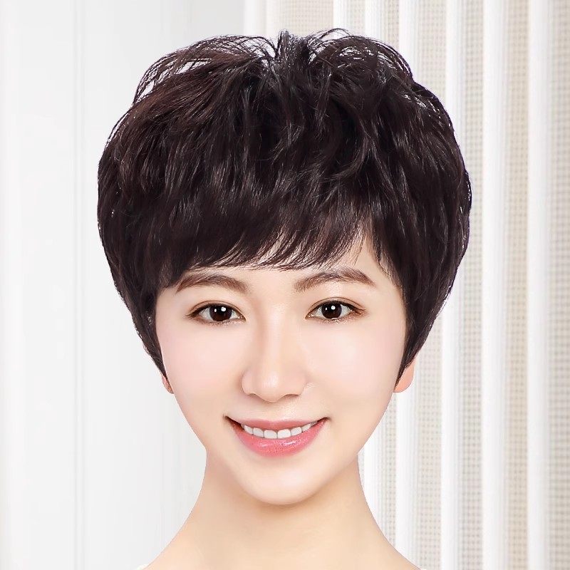 假发真发全真人发女全头套自然短发全真卷发中老年妈妈假头发女士