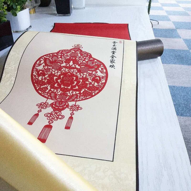 红色喜上眉梢剪纸画轴纯手工剪纸窗花装饰画送老外朋友外事礼品