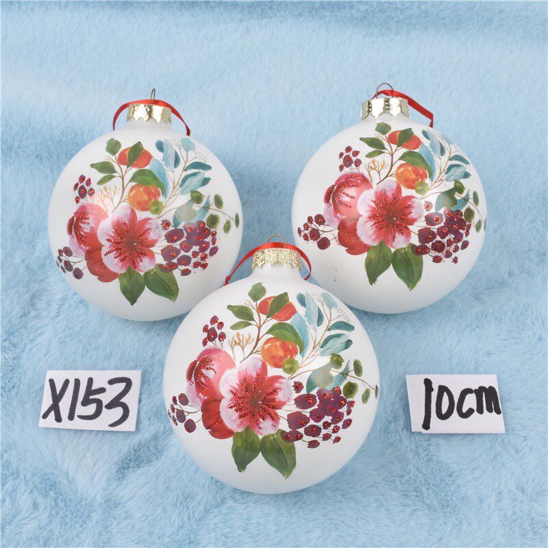 圣诞装饰用品10CM红银色玻璃彩绘球挂件圣诞树场景布置玻璃球挂件
