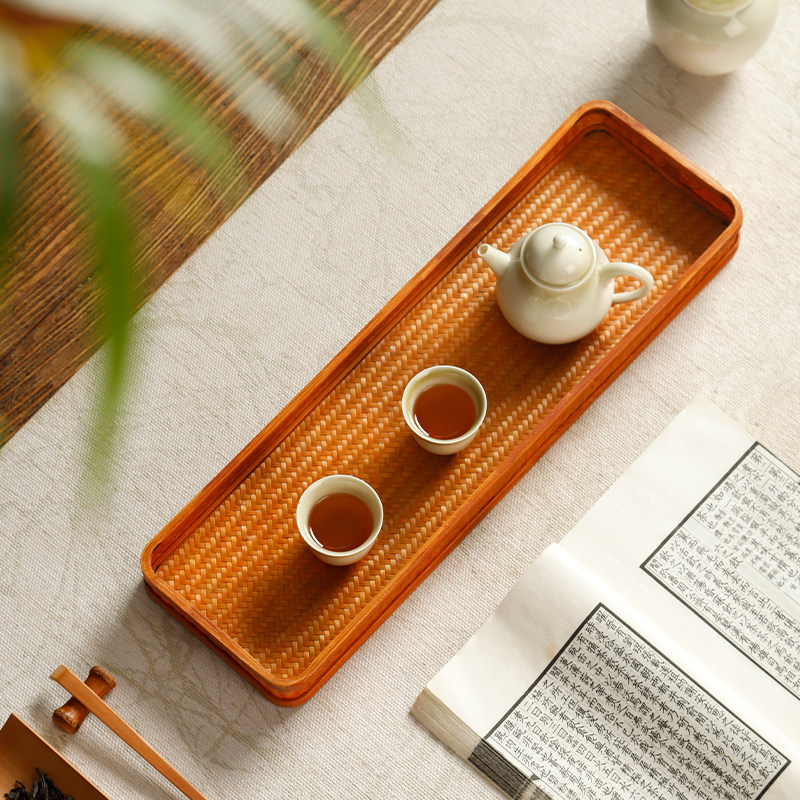 大漆竹编茶盘仿古托盘奉茶盘茶具收纳盘日式茶具壶承干泡台茶水盘
