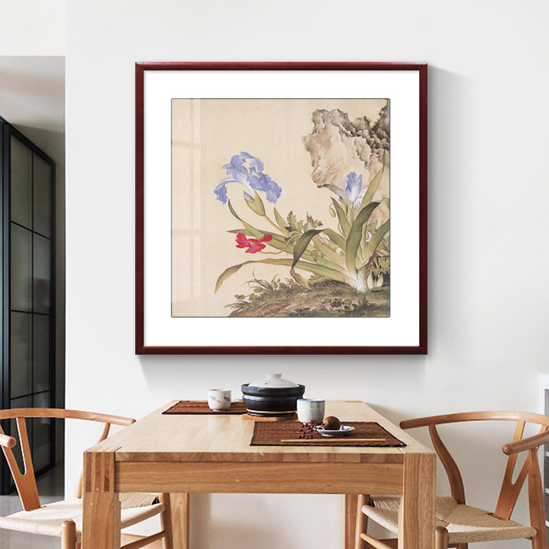 郎世宁花鸟画新中式餐厅装饰画古典工笔画仙萼长春图餐馆饭厅挂画