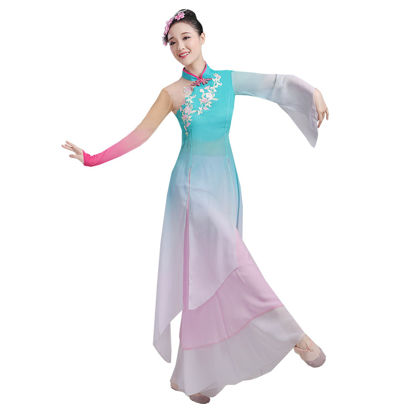 中国风古典舞演出服飘逸女长裙江南伞舞扇子舞民族舞蹈落花表演服