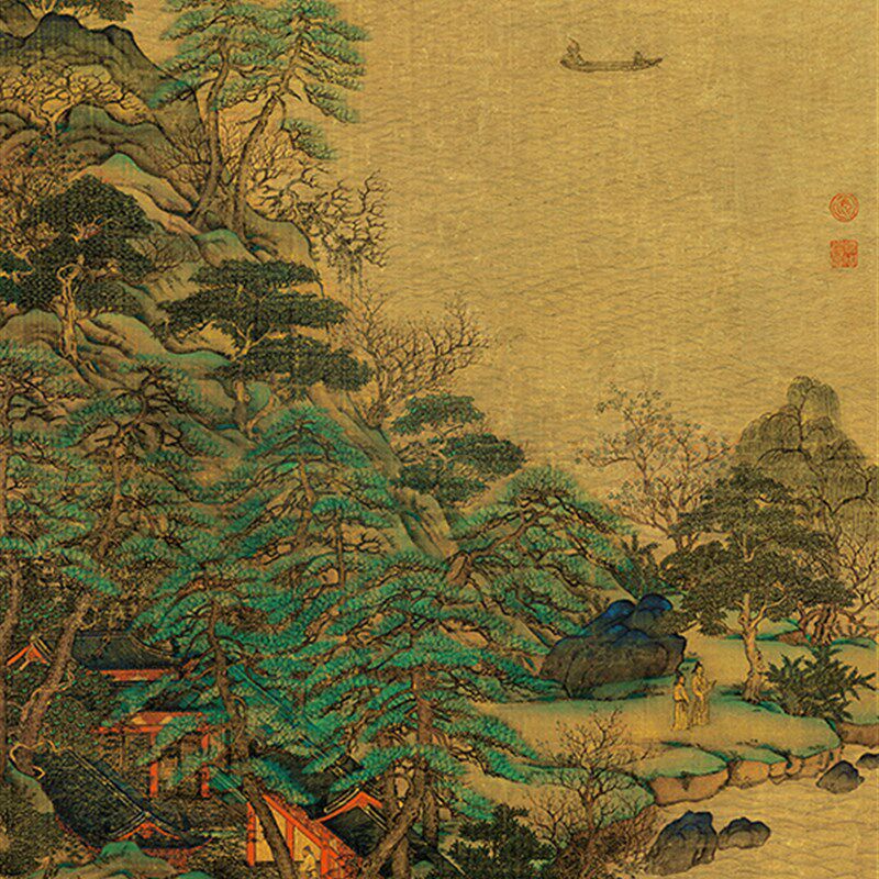 唐 李思训 江帆楼阁图 古代名家国画 山水风景挂画 艺术微喷 - 实物图