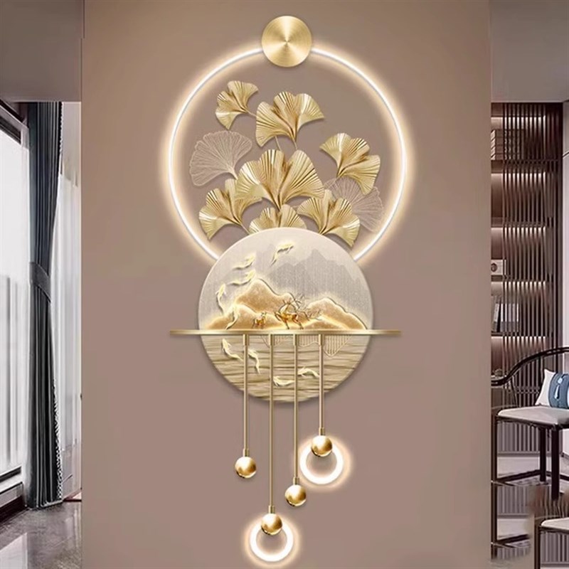 九鱼图玄关装饰画高档立体LED壁灯电视背景墙壁挂画入户走廊挂画