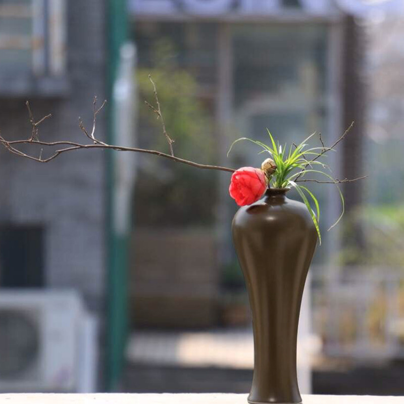 一皿花器中式古典梅瓶禅意小花瓶仿古插花中华花艺池坊花日式器皿