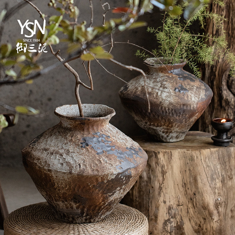 陶瓷花瓶粗陶瓶插花复古怀旧手工民宿酒店侘寂风意境摆件禅意古风