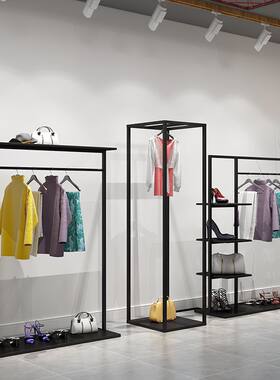 服装店展示架落地式双层中岛挂衣服架子女装店陈列高柜鞋货架组合