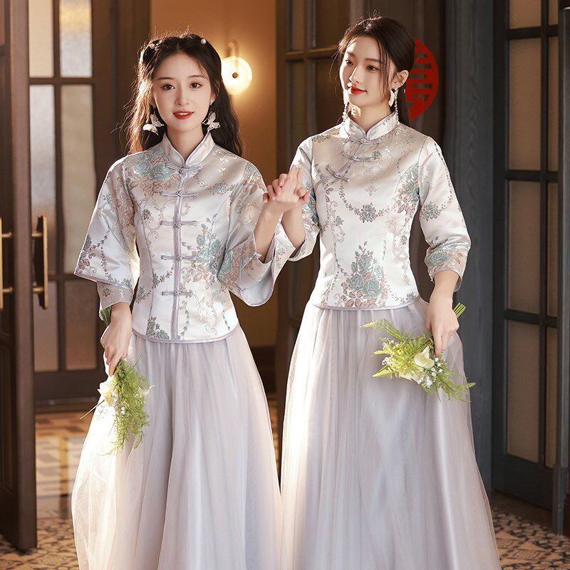 中式伴娘服2024新款姐妹裙礼服小众高级感旗袍小个子显瘦伴娘团女