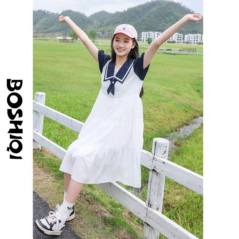 初中生连衣裙少女孩新款夏季高中生中长裙子2024大童学生洋气时尚