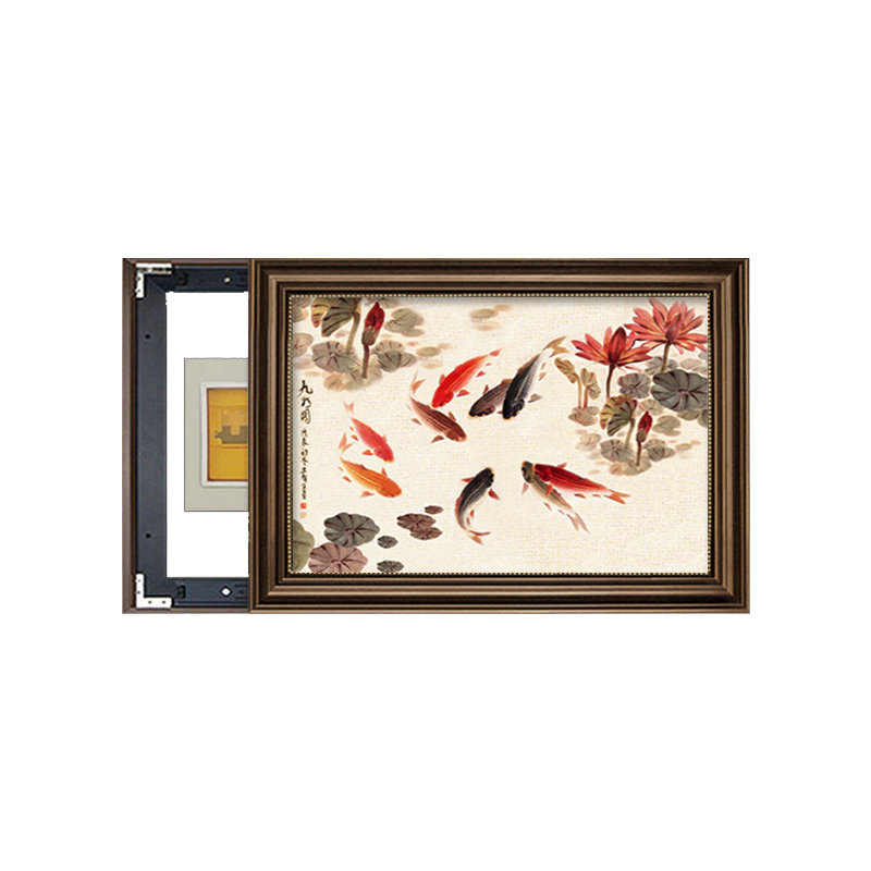 新中式实木电表箱装饰画免打孔电闸开关遮挡客厅配电箱挂画九鱼图