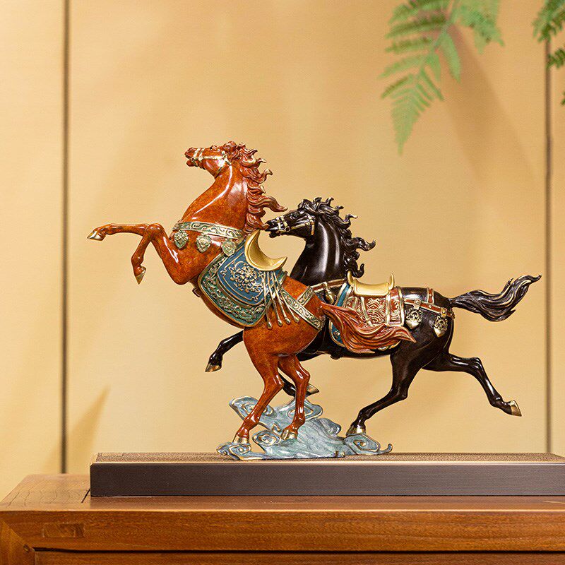 朱炳仁铜 双骏携辉马摆件玄关电视柜桌面书房装饰企业乔迁送礼图片