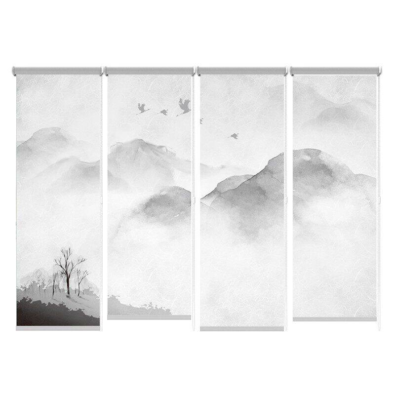 中式卷帘软隔断帘茶室透明窗帘禅意挂式升降卧室大厅飘窗山水遮光