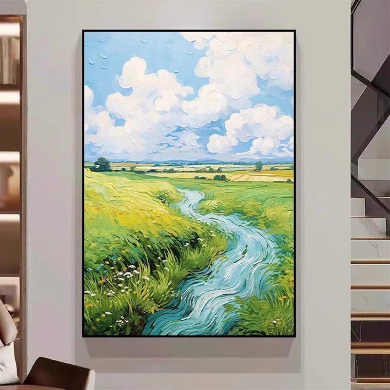 莫奈印象派绿色风景纯手绘油画抽象肌理画玄关客厅装饰画餐厅挂画