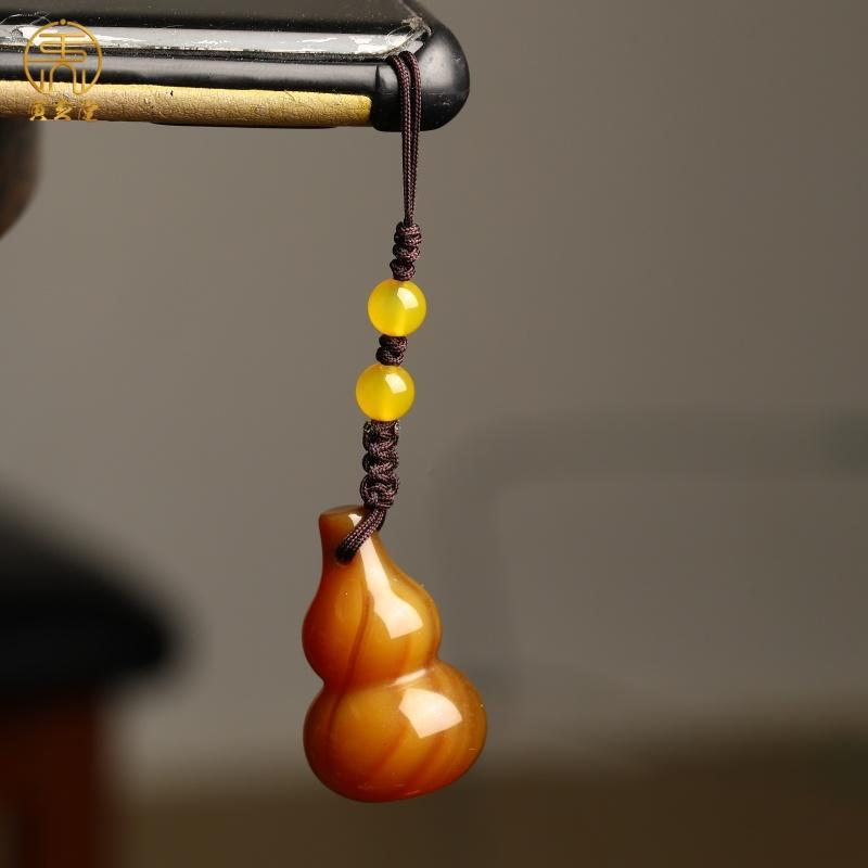 寅亥堂天然玉髓玛瑙绿白葫芦吊坠时尚平安钥匙挂件福禄葫芦手机链