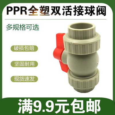 灰色PPR全塑双活接球阀202532405063ppr活接头化工专用耐腐蚀酸碱