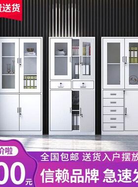 钢制办公室铁皮文件柜资料柜矮柜带锁玻璃书柜凭证柜档案柜小柜子