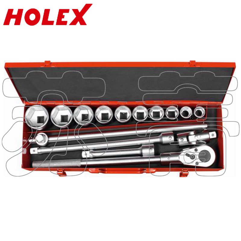 德国霍夫曼 HOLEX 3/4 英寸方头套筒扳手套装 15 件套 钢板工具盒