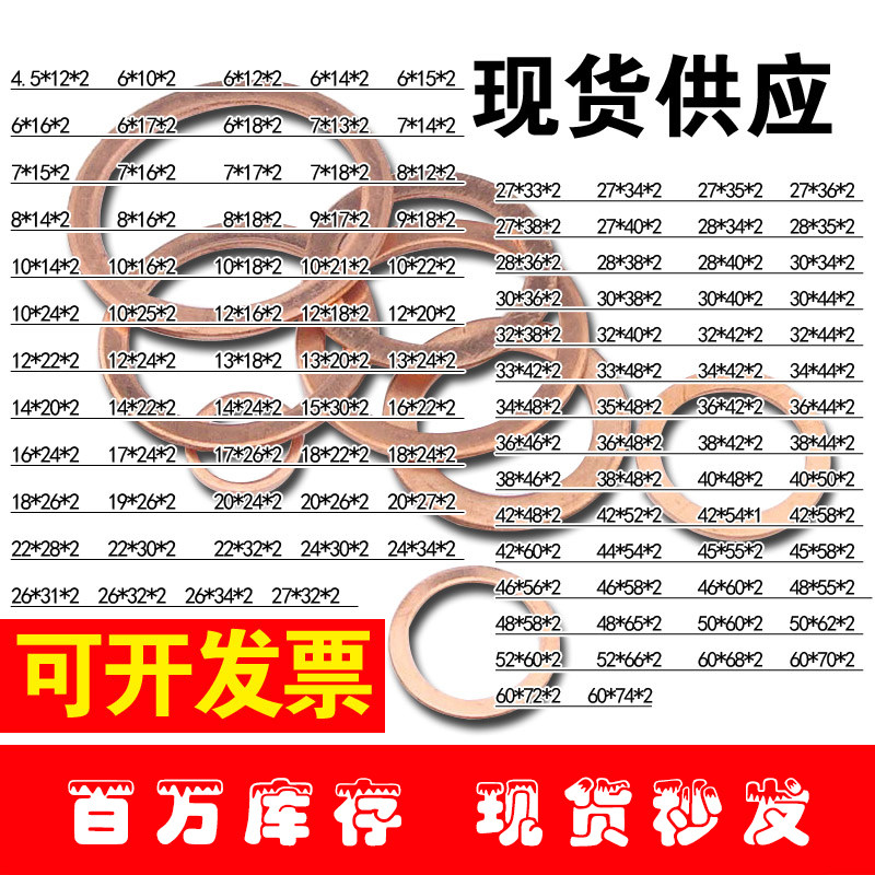 紫铜垫片2mm厚M27M30M33M40M50M60耐温高耐高压铜垫片密封垫介子